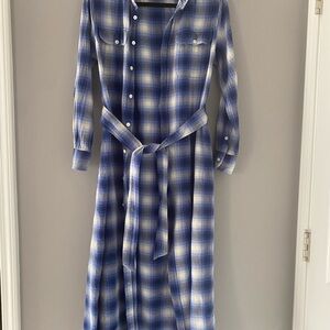 Ralph Lauren Blue and White Plaid Long Sleeve Shirt Dress